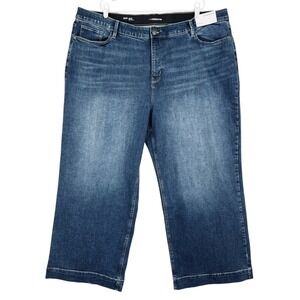 Liz Claiborne Women Wide Leg High Rise Stretch Blue Denim Jeans Plus Sz 26W NWT